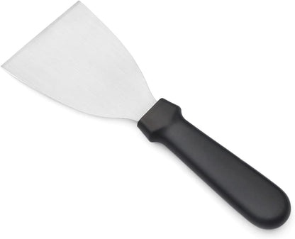 Stainless Steel Slant Edge Grill Scraper with Black Plastic Handle, 4 x 8.5 Inch Restaurant Grade Griddle Scraper, Flat Top Scraper, Grill Cleaning Tool