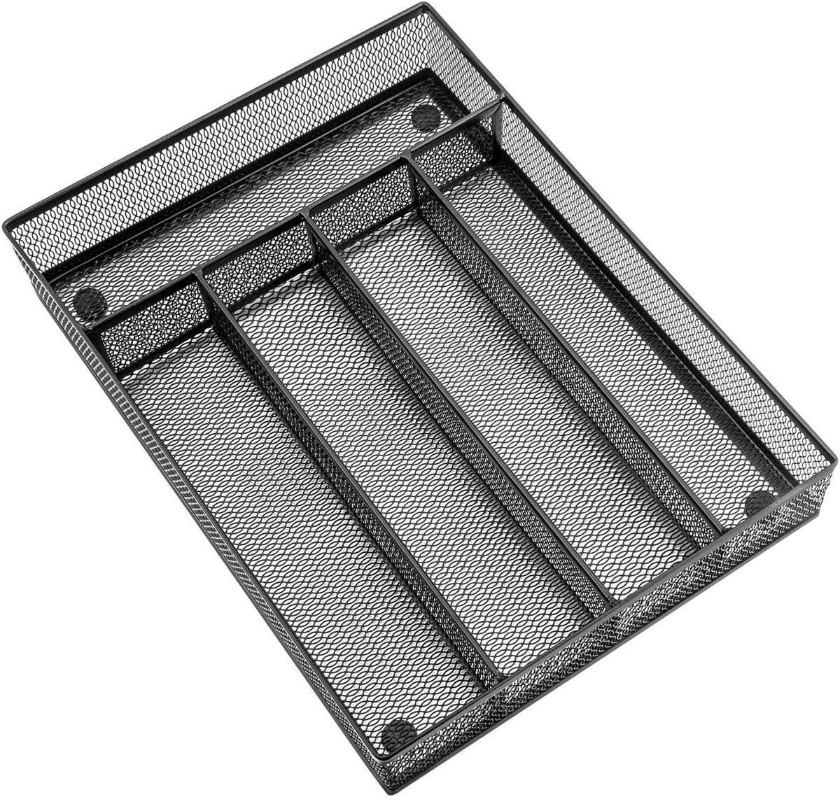 Utensil Drawer Organizer, 5 Compartment, 12.5 x 9.2 Inch, Black | Cutlery Tray, Silverware Flatware Storage Divider for Kitchen, Mesh Wire