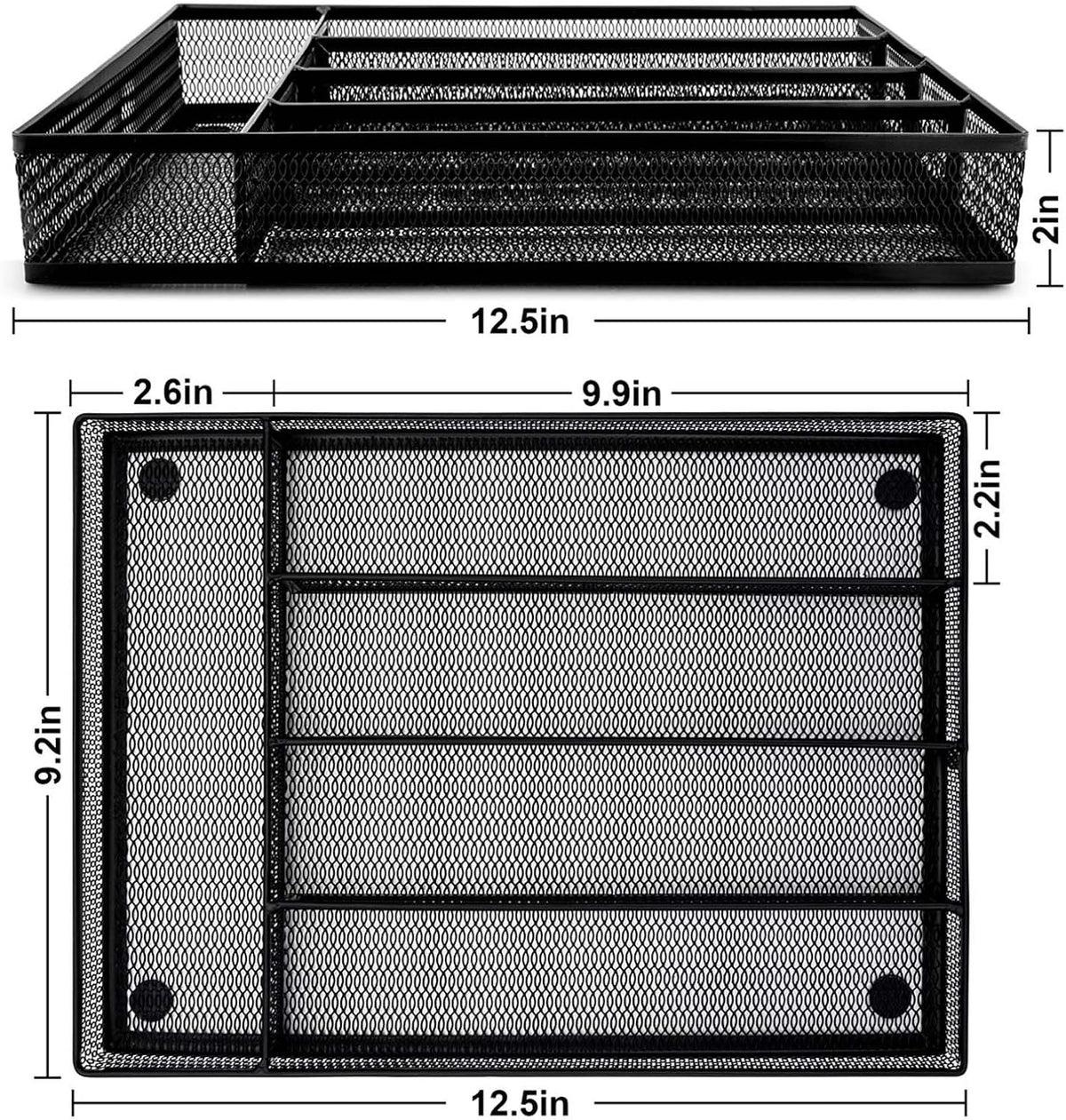 Utensil Drawer Organizer, 5 Compartment, 12.5 x 9.2 Inch, Black | Cutlery Tray, Silverware Flatware Storage Divider for Kitchen, Mesh Wire
