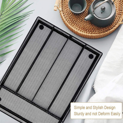 Utensil Drawer Organizer, 5 Compartment, 12.5 x 9.2 Inch, Black | Cutlery Tray, Silverware Flatware Storage Divider for Kitchen, Mesh Wire