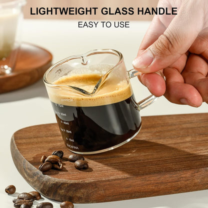Espresso Cup with Handle, 2.5 OZ Double Spout Clear Glass Measuring Cup with Dual Scale, Espresso Shot Glass with V-Shaped Mouth, Espresso Accessories（1 pack）