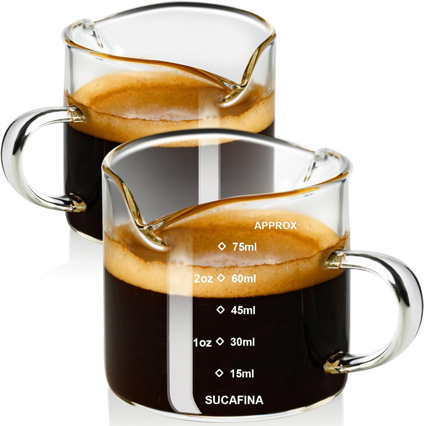 Espresso Cup with Handle, 2.5 OZ Double Spout Clear Glass Measuring Cup with Dual Scale, Espresso Shot Glass with V-Shaped Mouth, Espresso Accessories（1 pack）