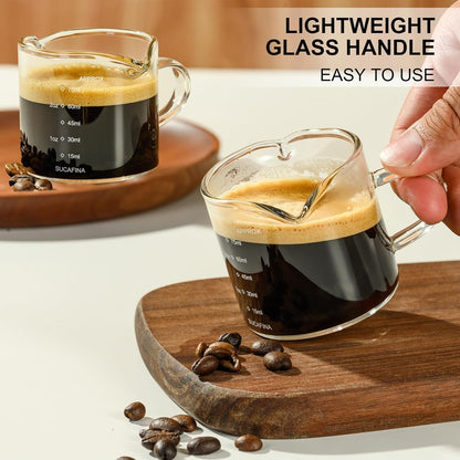 Espresso Cup with Handle, 2.5 OZ Double Spout Clear Glass Measuring Cup with Dual Scale, Espresso Shot Glass with V-Shaped Mouth, Espresso Accessories（1 pack）