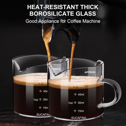 Espresso Cup with Handle, 2.5 OZ Double Spout Clear Glass Measuring Cup with Dual Scale, Espresso Shot Glass with V-Shaped Mouth, Espresso Accessories（1 pack）