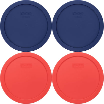 7402-PC (2) Blue & (2) Red Food Storage Lids - Made in USA | BPA-Free Plastic | Fits 7402 6-Cup Sculpted Mixing Bowl & 7203 7-Cup Glass Bowl | Round Shape | Dishwasher Safe