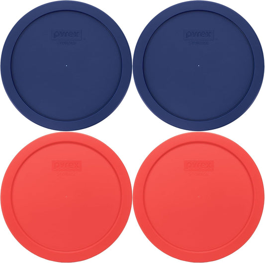 7402-PC (2) Blue & (2) Red Food Storage Lids - Made in USA | BPA-Free Plastic | Fits 7402 6-Cup Sculpted Mixing Bowl & 7203 7-Cup Glass Bowl | Round Shape | Dishwasher Safe