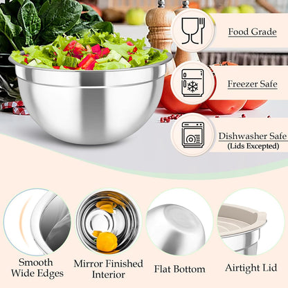 Mixing Bowls Set of 6, Stainless Steel Nesting Mixing Salad Bowl