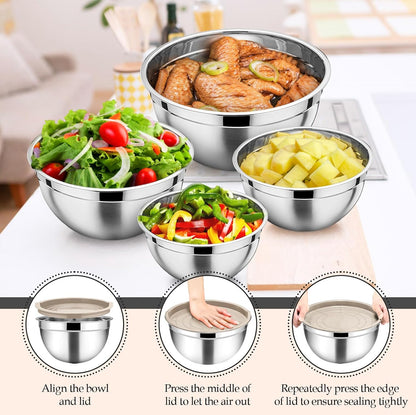Mixing Bowls Set of 6, Stainless Steel Nesting Mixing Salad Bowl