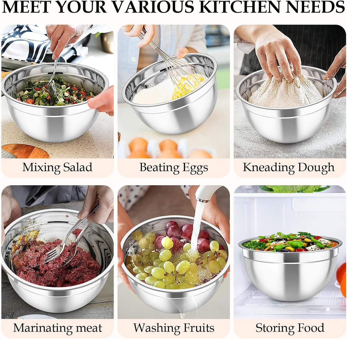 Mixing Bowls Set of 6, Stainless Steel Nesting Mixing Salad Bowl