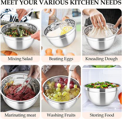 Mixing Bowls Set of 6, Stainless Steel Nesting Mixing Salad Bowl