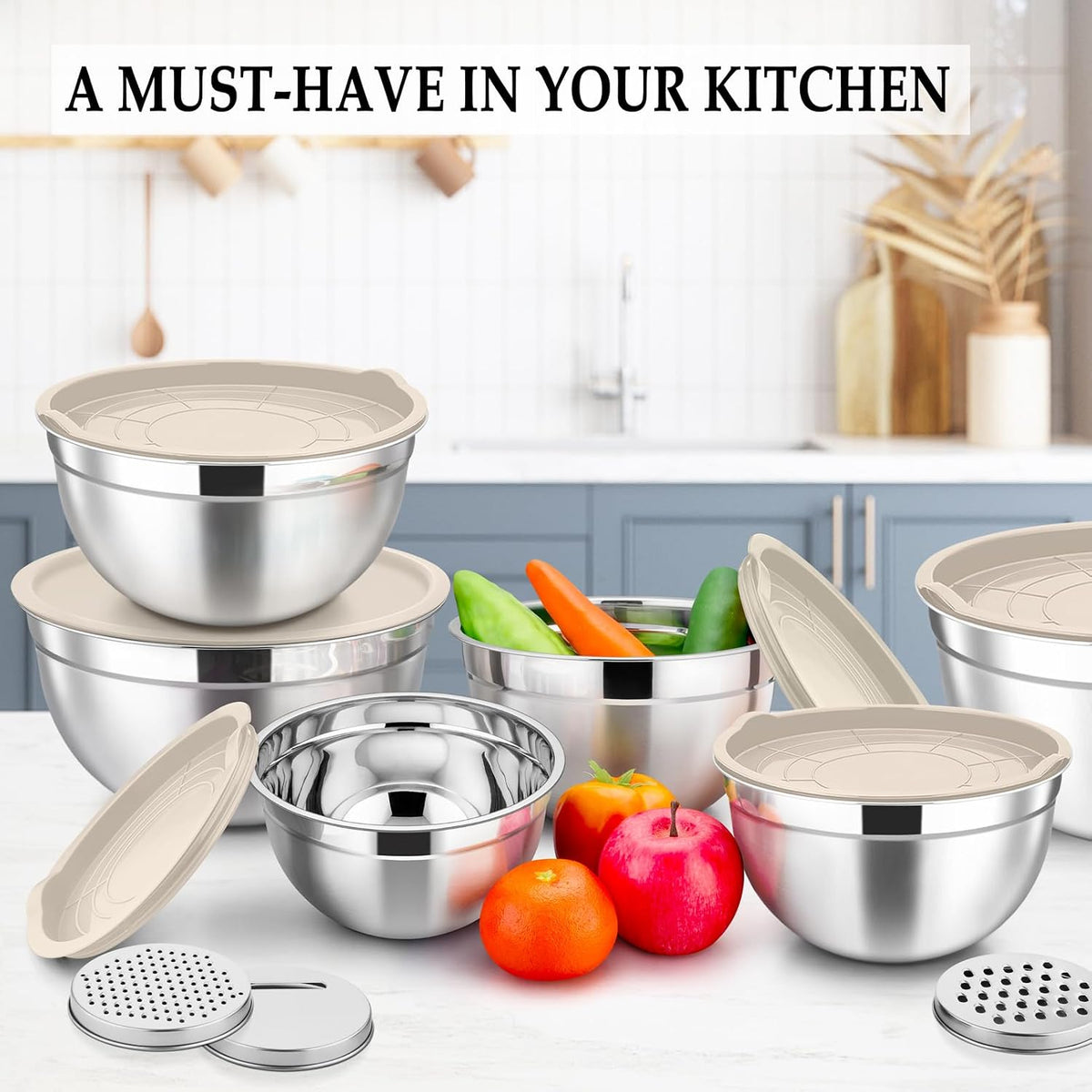 Mixing Bowls Set of 6, Stainless Steel Nesting Mixing Salad Bowl