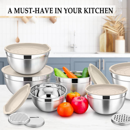 Mixing Bowls Set of 6, Stainless Steel Nesting Mixing Salad Bowl