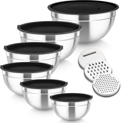Mixing Bowls Set of 6, Stainless Steel Nesting Mixing Salad Bowl