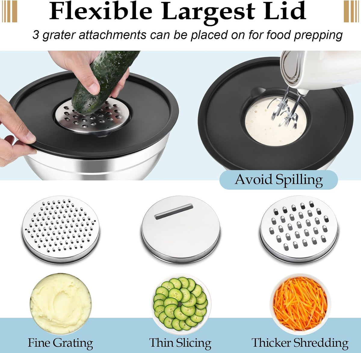 Mixing Bowls Set of 6, Stainless Steel Nesting Mixing Salad Bowl