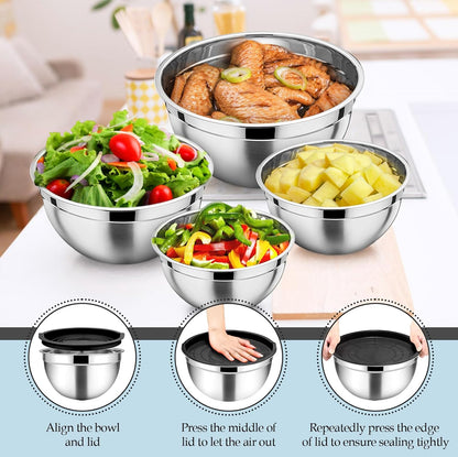 Mixing Bowls Set of 6, Stainless Steel Nesting Mixing Salad Bowl