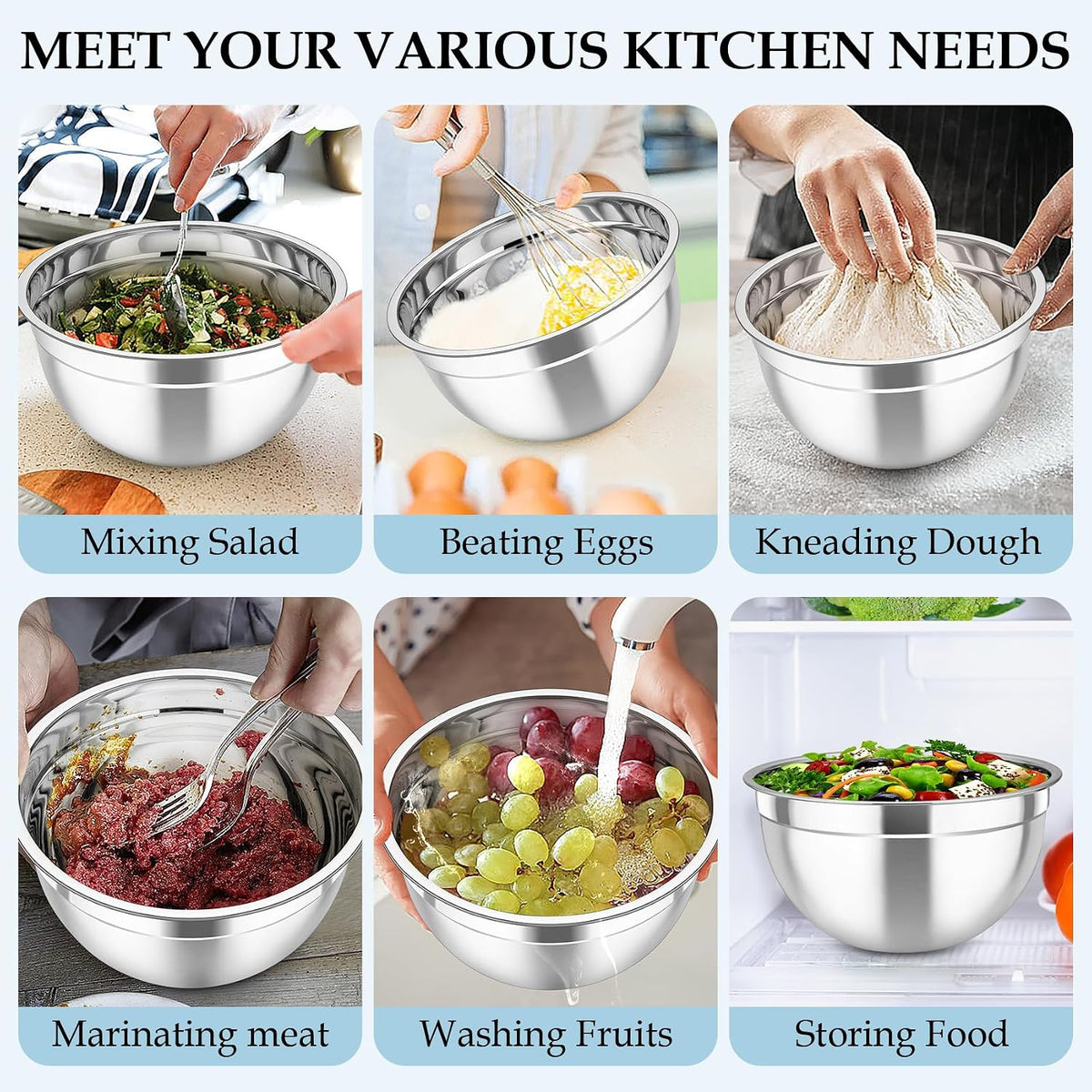 Mixing Bowls Set of 6, Stainless Steel Nesting Mixing Salad Bowl