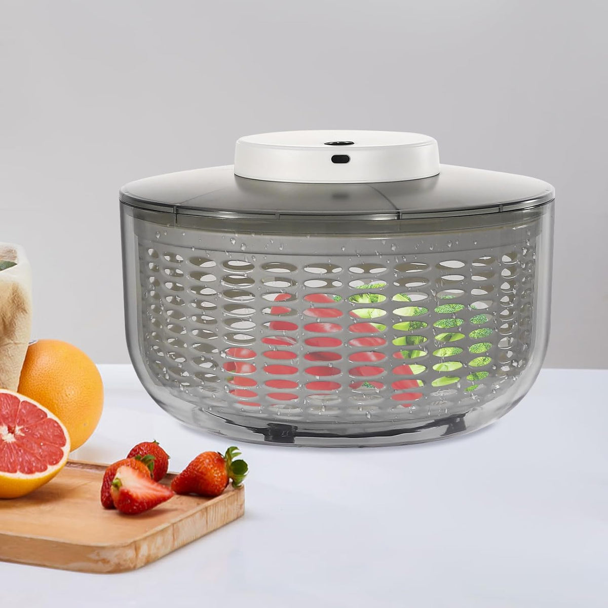 6L Electric Salad Spinner, Large Lettuce spinner, Fruit Vegetable Washer Dryer, Salad Dryer,Fruit Salad Washer for Home Kitchen Washing & Drying Leafy Vegetables