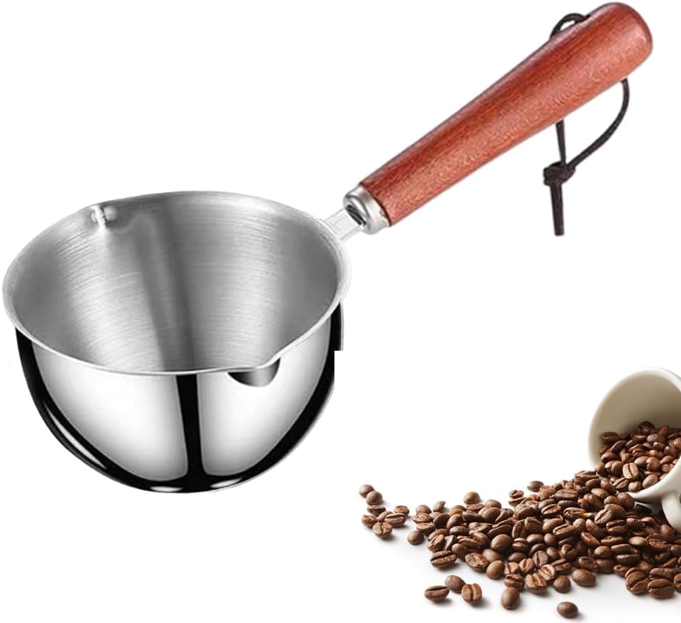 Measuring Cup with Wooden Handle,Vintage Stainless Steel Coffee Measuring Spoon with Cowhide lanyard,Tea Scoop for Coffee Tea Sauces Soups Milk,2/3 Cup,150 ML