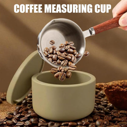 Measuring Cup with Wooden Handle,Vintage Stainless Steel Coffee Measuring Spoon with Cowhide lanyard,Tea Scoop for Coffee Tea Sauces Soups Milk,2/3 Cup,150 ML