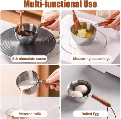 Measuring Cup with Wooden Handle,Vintage Stainless Steel Coffee Measuring Spoon with Cowhide lanyard,Tea Scoop for Coffee Tea Sauces Soups Milk,2/3 Cup,150 ML