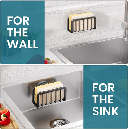 Sponge Holder for Kitchen Sink with Strong Suction Cup, Rustproof Aluminum Sink Caddy for Sponges, Removable Sponge Holder, Dish Brush for Scraper - Silver