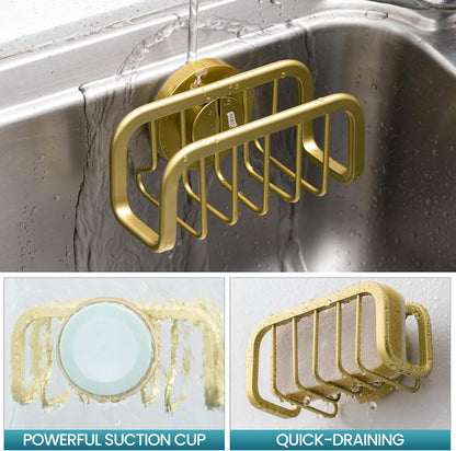 Sponge Holder for Kitchen Sink with Strong Suction Cup, Rustproof Aluminum Sink Caddy for Sponges, Removable Sponge Holder, Dish Brush for Scraper - Silver