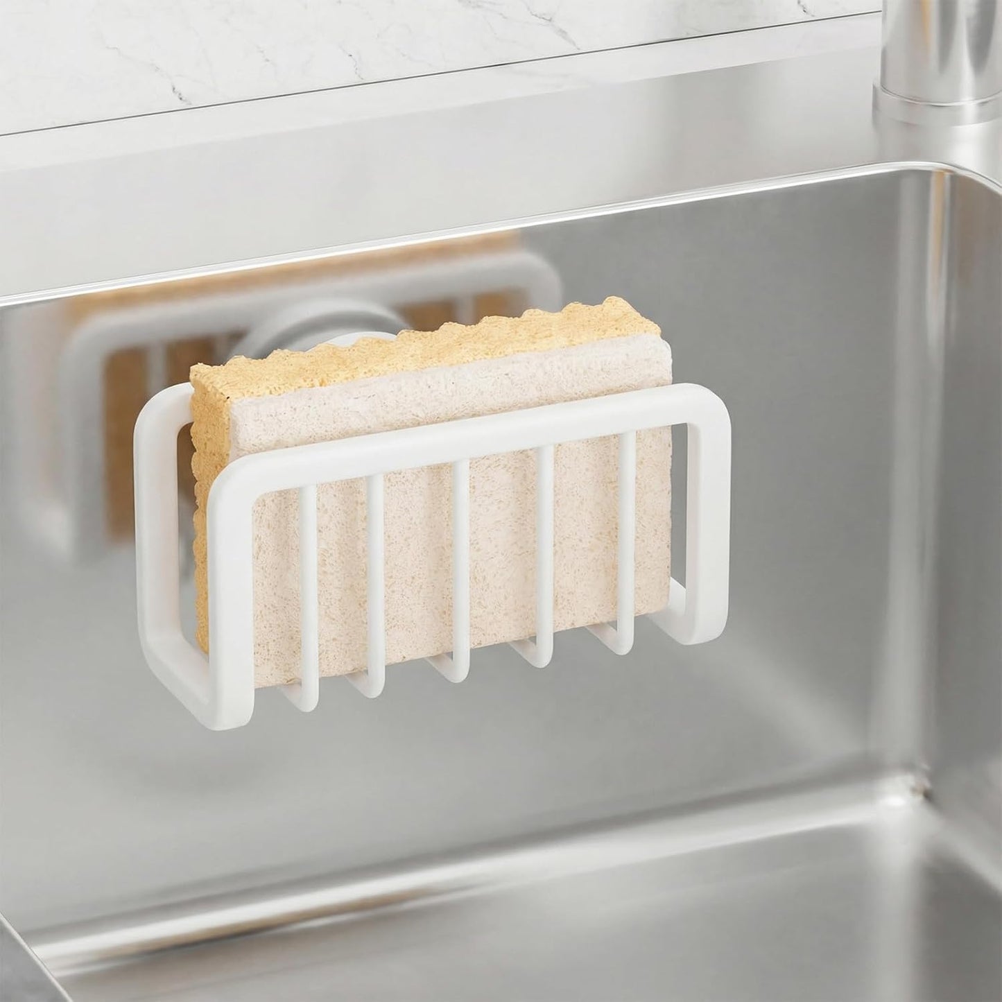 Sponge Holder for Kitchen Sink with Strong Suction Cup, Rustproof Aluminum Sink Caddy for Sponges, Removable Sponge Holder, Dish Brush for Scraper - Silver