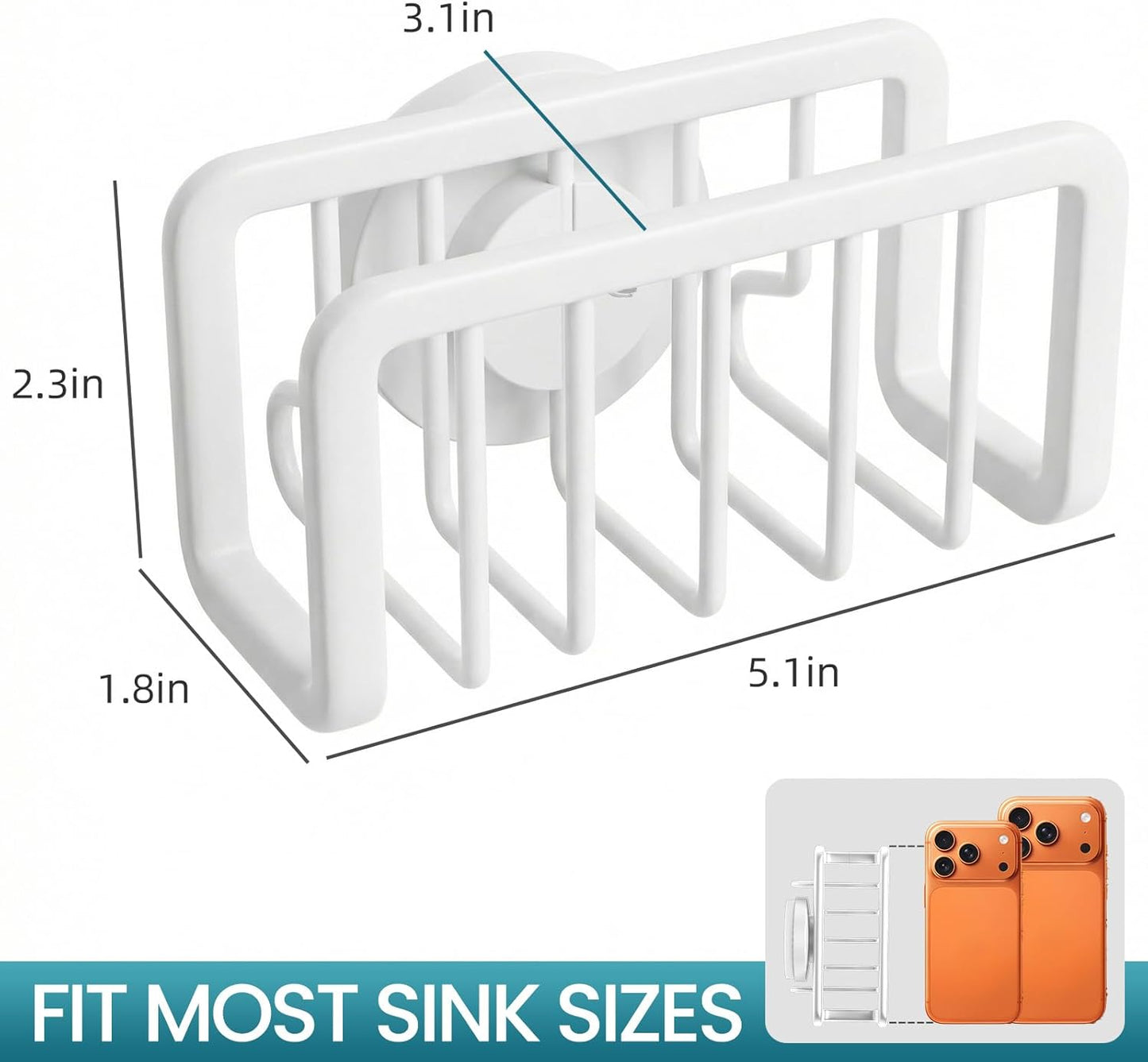 Sponge Holder for Kitchen Sink with Strong Suction Cup, Rustproof Aluminum Sink Caddy for Sponges, Removable Sponge Holder, Dish Brush for Scraper - Silver