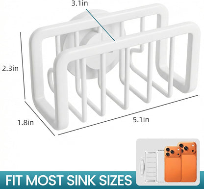Sponge Holder for Kitchen Sink with Strong Suction Cup, Rustproof Aluminum Sink Caddy for Sponges, Removable Sponge Holder, Dish Brush for Scraper - Silver