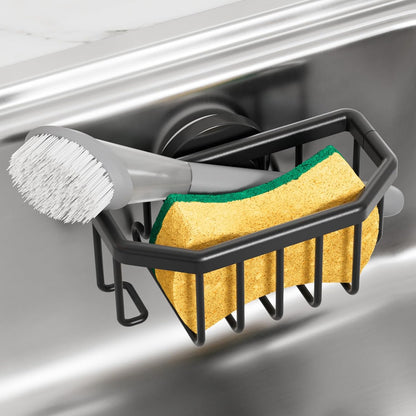 Sponge Holder for Kitchen Sink with Strong Suction Cup, Rustproof Aluminum Sink Caddy for Sponges, Removable Sponge Holder, Dish Brush for Scraper - Silver