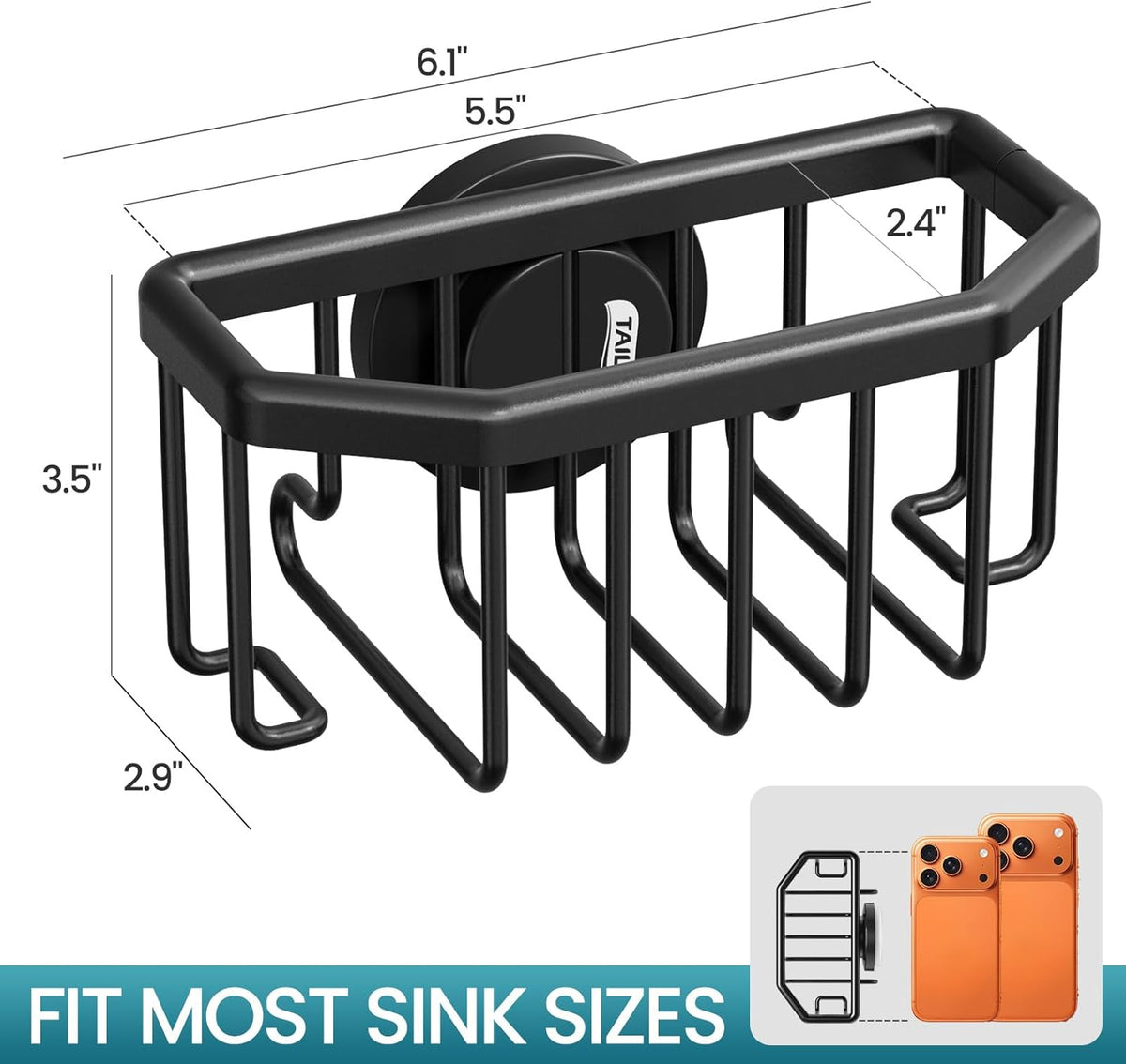 Sponge Holder for Kitchen Sink with Strong Suction Cup, Rustproof Aluminum Sink Caddy for Sponges, Removable Sponge Holder, Dish Brush for Scraper - Silver