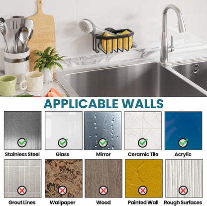 Sponge Holder for Kitchen Sink with Strong Suction Cup, Rustproof Aluminum Sink Caddy for Sponges, Removable Sponge Holder, Dish Brush for Scraper - Silver