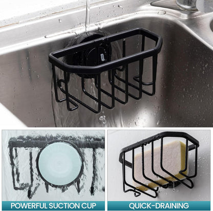 Sponge Holder for Kitchen Sink with Strong Suction Cup, Rustproof Aluminum Sink Caddy for Sponges, Removable Sponge Holder, Dish Brush for Scraper - Silver
