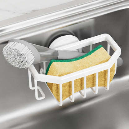 Sponge Holder for Kitchen Sink with Strong Suction Cup, Rustproof Aluminum Sink Caddy for Sponges, Removable Sponge Holder, Dish Brush for Scraper - Silver