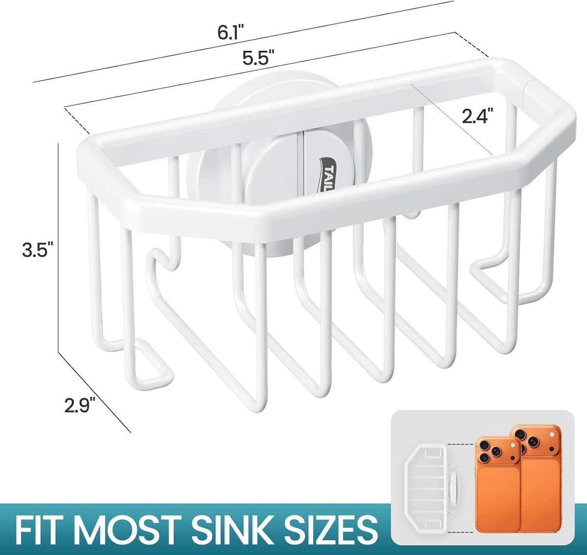 Sponge Holder for Kitchen Sink with Strong Suction Cup, Rustproof Aluminum Sink Caddy for Sponges, Removable Sponge Holder, Dish Brush for Scraper - Silver