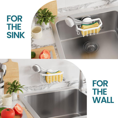 Sponge Holder for Kitchen Sink with Strong Suction Cup, Rustproof Aluminum Sink Caddy for Sponges, Removable Sponge Holder, Dish Brush for Scraper - Silver