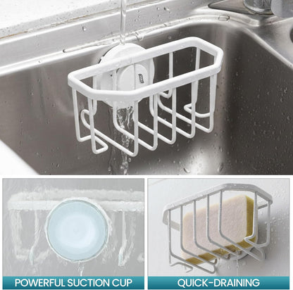 Sponge Holder for Kitchen Sink with Strong Suction Cup, Rustproof Aluminum Sink Caddy for Sponges, Removable Sponge Holder, Dish Brush for Scraper - Silver