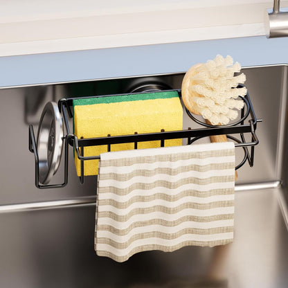 Sponge Holder for Kitchen Sink with Strong Suction Cup, Rustproof Aluminum Sink Caddy for Sponges, Removable Sponge Holder, Dish Brush for Scraper - Silver