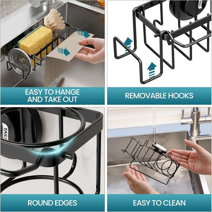 Sponge Holder for Kitchen Sink with Strong Suction Cup, Rustproof Aluminum Sink Caddy for Sponges, Removable Sponge Holder, Dish Brush for Scraper - Silver