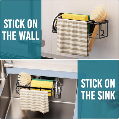 Sponge Holder for Kitchen Sink with Strong Suction Cup, Rustproof Aluminum Sink Caddy for Sponges, Removable Sponge Holder, Dish Brush for Scraper - Silver