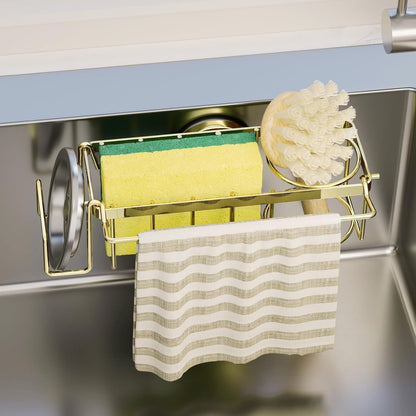 Sponge Holder for Kitchen Sink with Strong Suction Cup, Rustproof Aluminum Sink Caddy for Sponges, Removable Sponge Holder, Dish Brush for Scraper - Silver