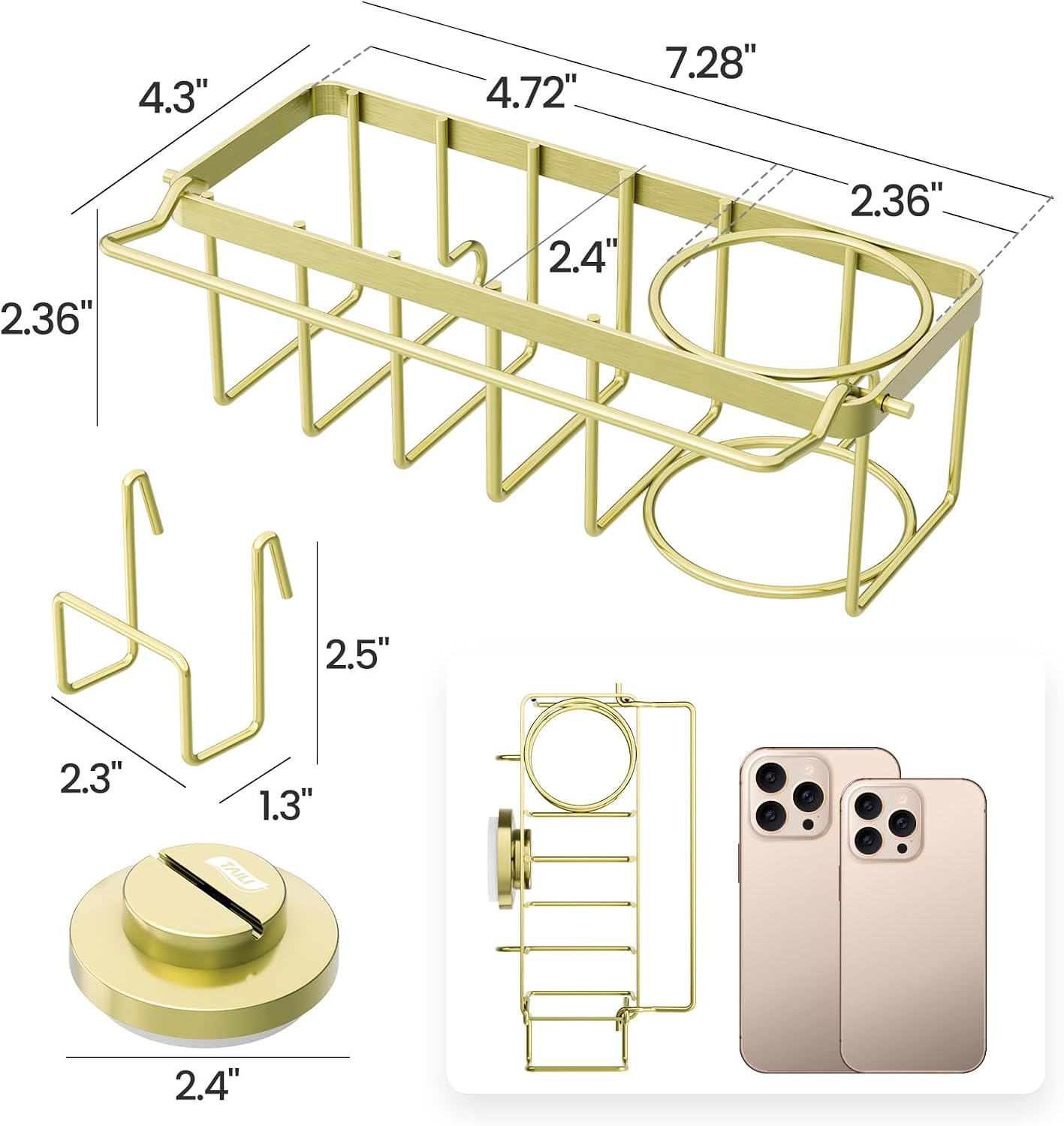 Sponge Holder for Kitchen Sink with Strong Suction Cup, Rustproof Aluminum Sink Caddy for Sponges, Removable Sponge Holder, Dish Brush for Scraper - Silver