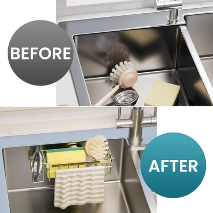 Sponge Holder for Kitchen Sink with Strong Suction Cup, Rustproof Aluminum Sink Caddy for Sponges, Removable Sponge Holder, Dish Brush for Scraper - Silver