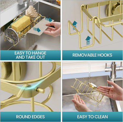 Sponge Holder for Kitchen Sink with Strong Suction Cup, Rustproof Aluminum Sink Caddy for Sponges, Removable Sponge Holder, Dish Brush for Scraper - Silver
