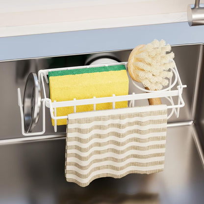 Sponge Holder for Kitchen Sink with Strong Suction Cup, Rustproof Aluminum Sink Caddy for Sponges, Removable Sponge Holder, Dish Brush for Scraper - Silver