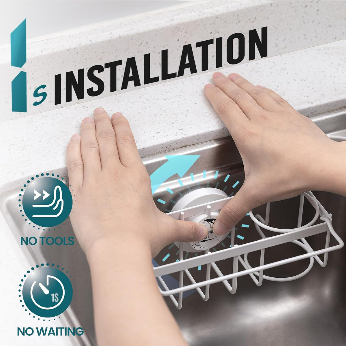 Sponge Holder for Kitchen Sink with Strong Suction Cup, Rustproof Aluminum Sink Caddy for Sponges, Removable Sponge Holder, Dish Brush for Scraper - Silver