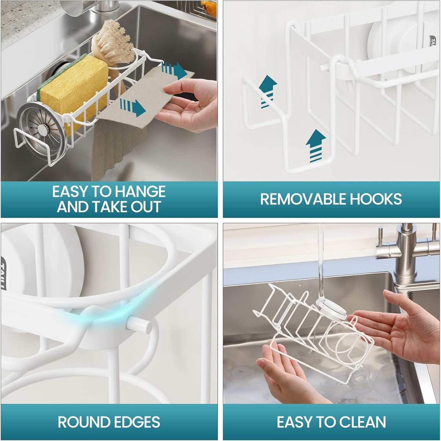 Sponge Holder for Kitchen Sink with Strong Suction Cup, Rustproof Aluminum Sink Caddy for Sponges, Removable Sponge Holder, Dish Brush for Scraper - Silver