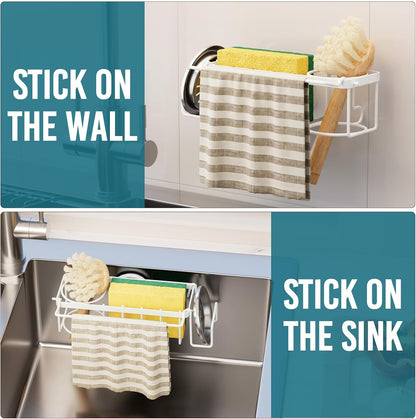 Sponge Holder for Kitchen Sink with Strong Suction Cup, Rustproof Aluminum Sink Caddy for Sponges, Removable Sponge Holder, Dish Brush for Scraper - Silver
