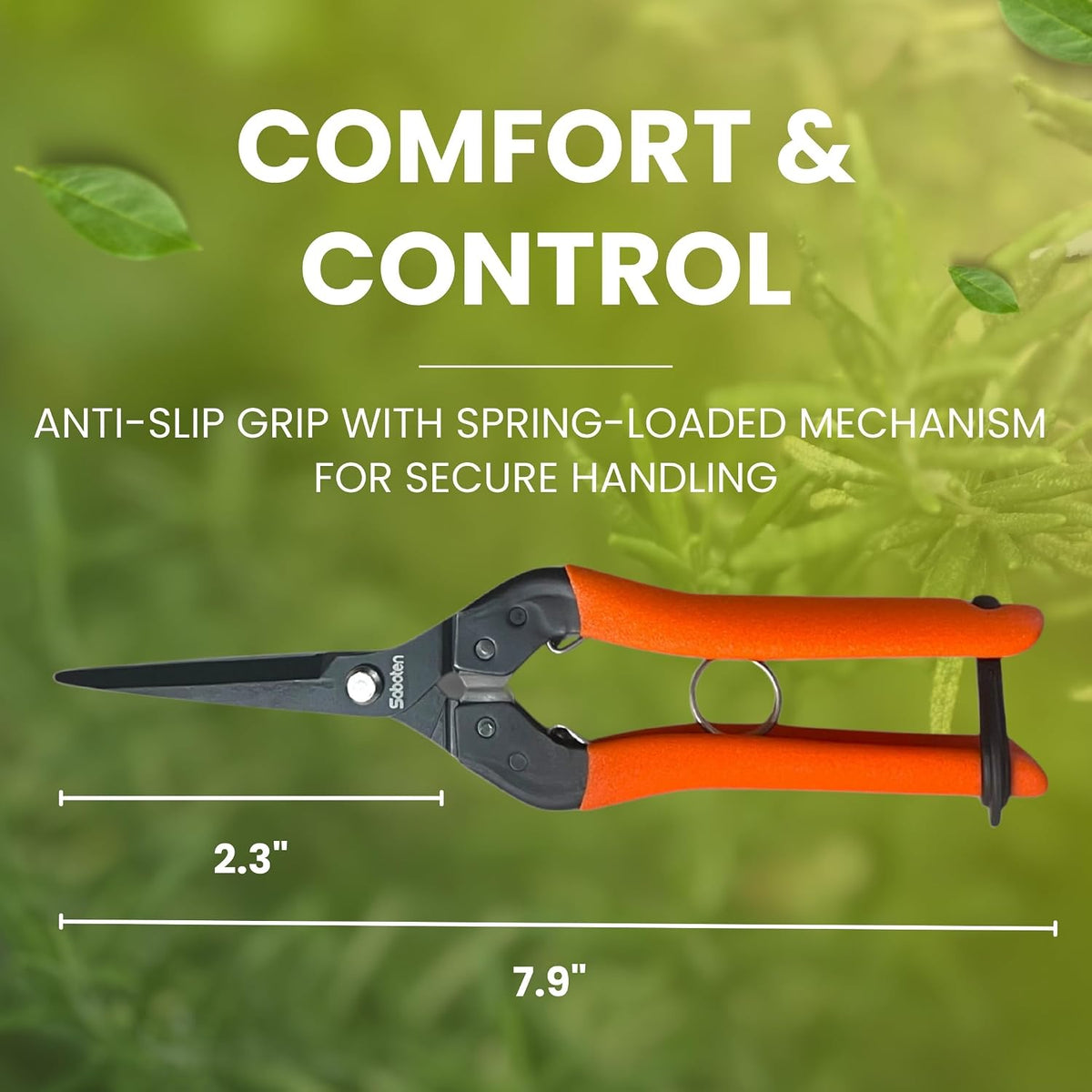 Saboten 7.9" Professional Japanese Harvesting Shears – Straight Blade, Stainless Steel with Fluorine Coating, Spring-Loaded, Ergonomic Grip – , Made in Japan