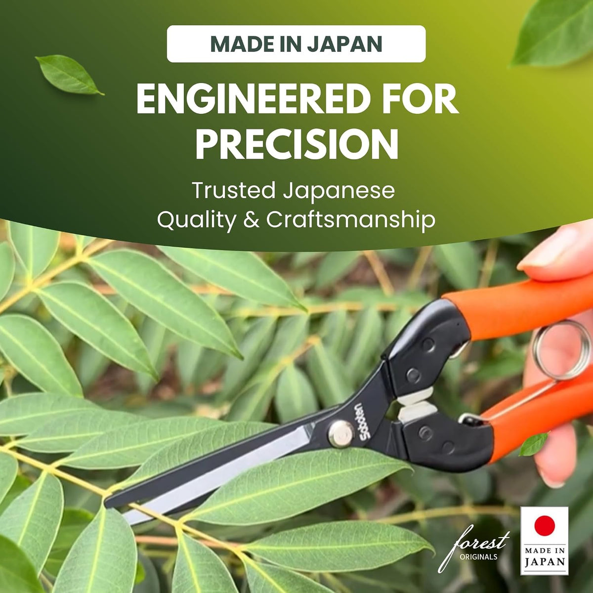 Saboten 7.9" Professional Japanese Harvesting Shears – Straight Blade, Stainless Steel with Fluorine Coating, Spring-Loaded, Ergonomic Grip – , Made in Japan